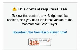 Pop-up alert showing the text "This content requires Flash" from Macromedia